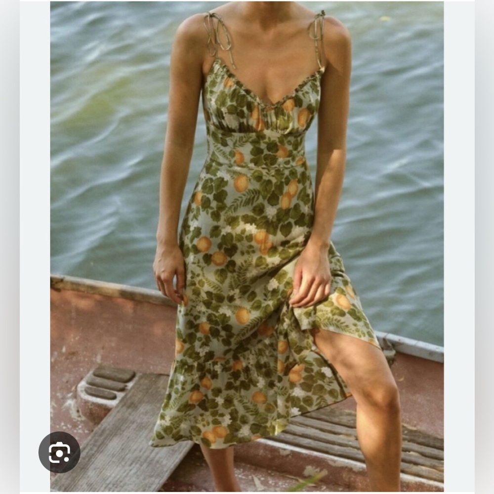Reformation Green and Orange Embry Dress